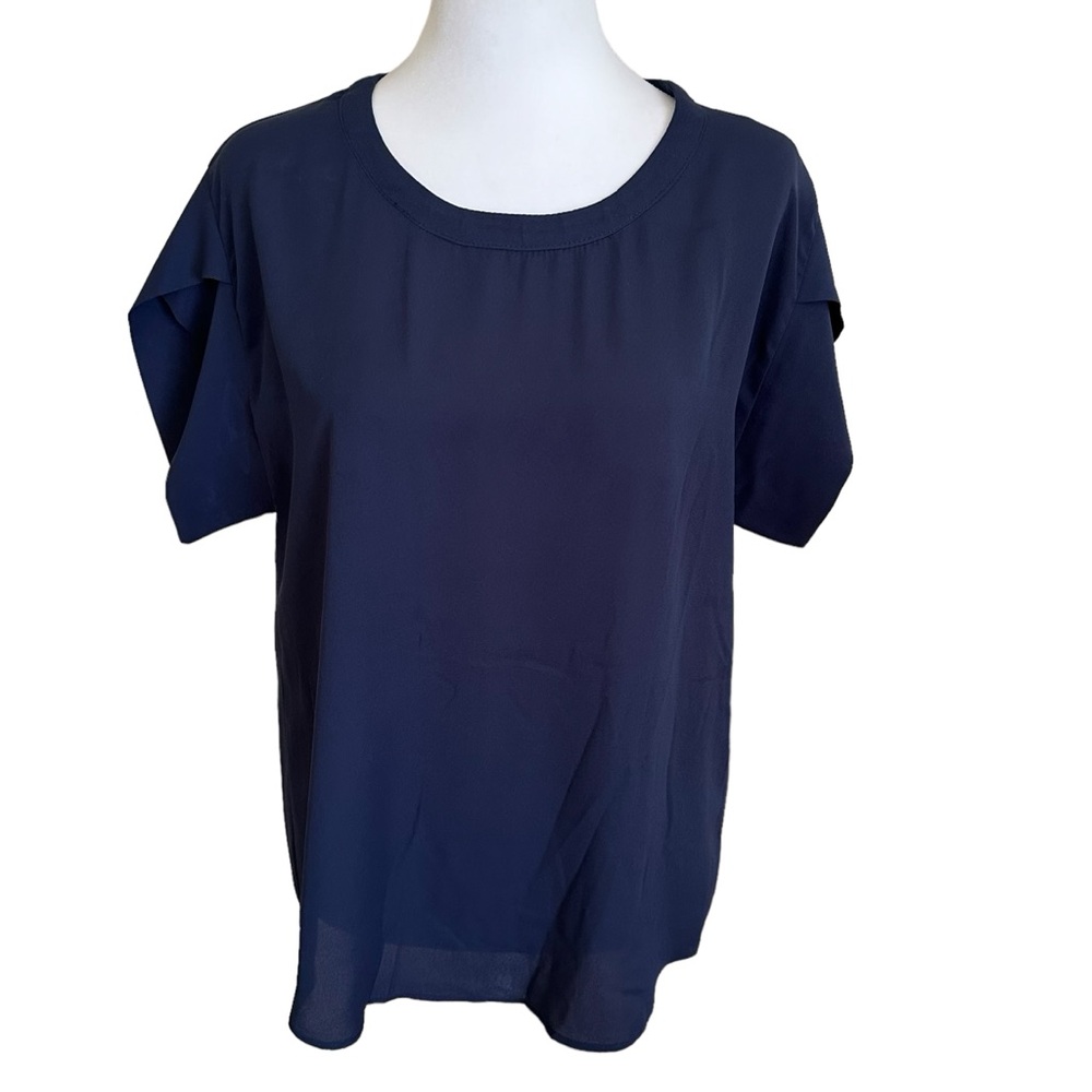&. Layered Short Sleeves Blouse Navy Blue Size S